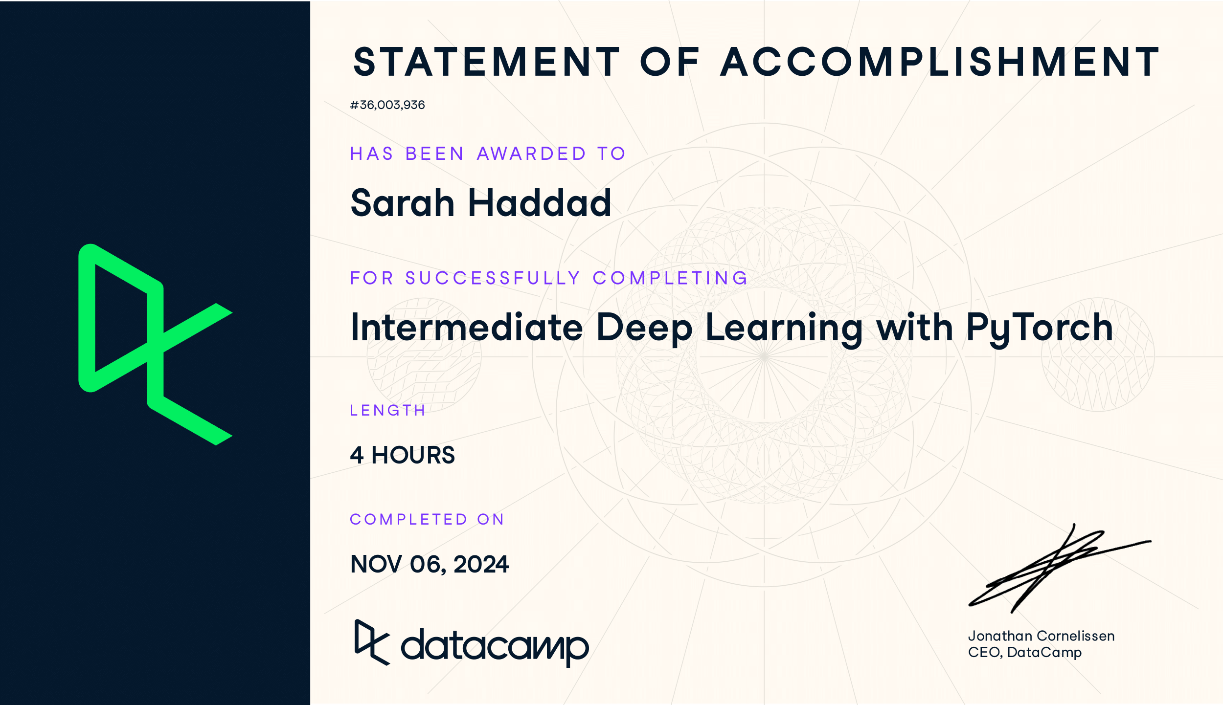 Intermediate Deep Learning with PyTorch Certificate